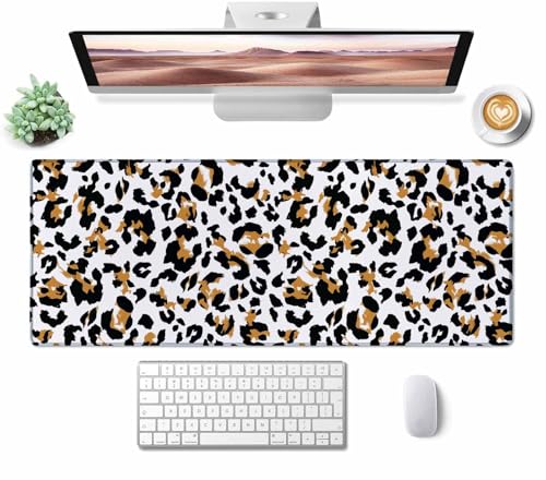 Mouse Pad,Office Desk Mat Large Gaming Keyboard Pad Stitched Edges Washable Smooth Surface Control & Accuracy Extended Computer Mouse Mat (31.5X11.8In)-Leopard Animal Pattern - color: Leopard Animal Pattern, size: 31.5L x 11.8W inches