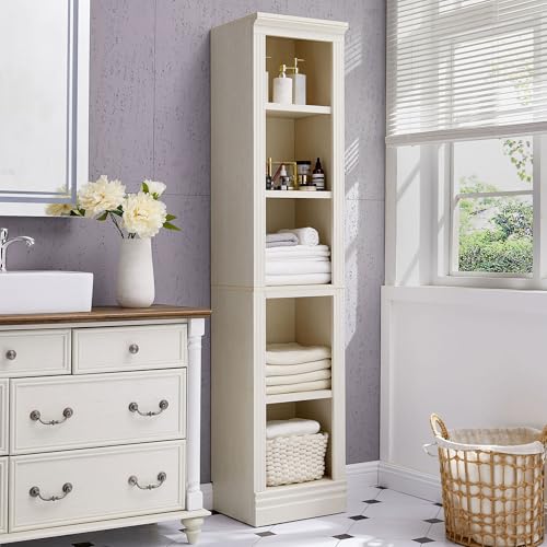 JAHRSTIM Halston Bookshelf, 5-Tier Tall Narrow Storage Shelf, Slim Adjustable Open Shelving Unit for Living Room Bathroom Home Office Bedroom, Modular Bookcase, Cream - color: Cream, size: Narrow w/o Doors