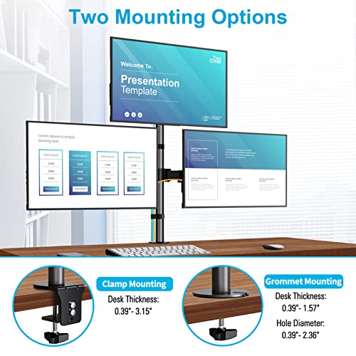 MOUNTUP Triple Monitor Stand, Height Adjustable Monitor Desk Mount Fit for 17 to 32 Inch Computer Screens, Stacked Monitors Arm for 3 Monitors, with C-Clamp and Grommet Base, up to 17.6lbs per Arm - size: Triple