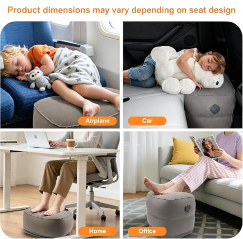 Maliton Inflatable Foot Rest Pillow for Travel,Kids Airplane Bed,Adjustable 3 Layers Height Leg Pillow of Air Travel Essentials,Car, Office, Home - Fast Inflation (Grey) - color: Grey