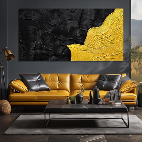 Modern Wall Decor for Office Black and Gold Hand Painted Wall Art for Living Room Huge Canvas Wall Art for Hotel Size 40 x 80 Inch - color: Black and Gold, size: 80"L x 40"W