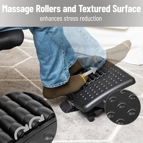 Mind Reader Adjustable Height Ergonomic Foot Rest with Massage Rollers, Black - size: Massager Foot Rest