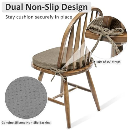 Shinnwa Kitchen Chair Cushions Set of 2, High-Resilience Foam Windsor Seat Pads, Dining Chair Cushions with Ties & Textured Cover, 2 Pack, 16.5 x 15.5 x 2, Light Brown - color: Light Brown, size: 2 Count (Pack of 1)
