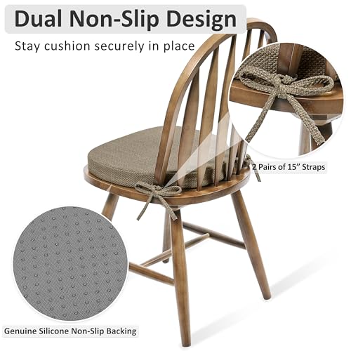 Shinnwa Kitchen Chair Cushions Set of 6, High-Resilience Foam Windsor Seat Pads, Dining Chair Cushions with Ties & Textured Cover, 6 Pack, 16.5 x 15.5 x 2, Light Brown - color: Light Brown, size: 6 Count (Pack of 1)