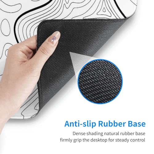 White Topographic Contour Extended Big Mouse Pad Large,Gaming Mouse Pad Desk Pad,31.5x11.8x0.12 Inch Long Computer Keyboard Mouse Mat Mousepad Non-Slip Base and Stitched Edge for Gaming and Office - color: White Topographic Contour, size: 31.5Lx11.8W inch