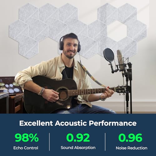 12 Pack Hexagon Acoustic Panels, 12" x 10" x 0.4" High-Density Sound Proof Panels for Walls, Self-Adhesive Acoustic Wall Panels for Studio, Home, Office, SilverGray - color: Triangular grooves - SilverGray, size: Hexagon - 12 Pack