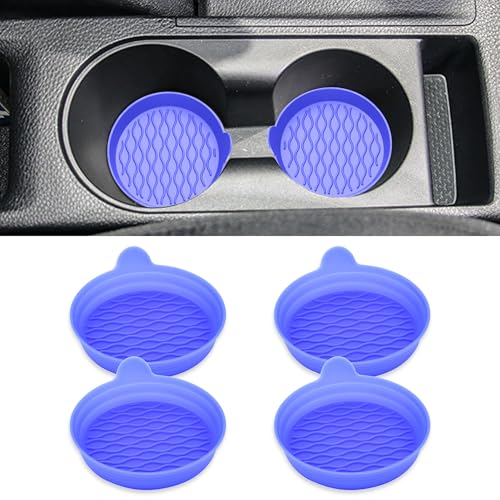4PCS Car Cup Holder Coasters, Universal Silicone Non-Slip Insert Cup Coasters, Soft Wave Pattern Cup Holders, Car Interior Accessories for SUV, Truck, RV (Blue) - color: Blue