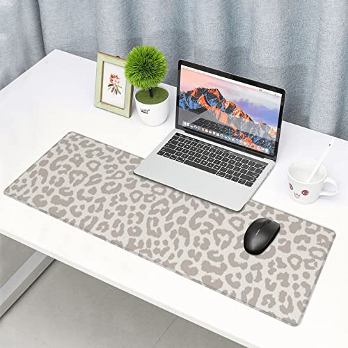 Large Mouse Pad Gaming Mousepad XL Beige Leopard Print Desk Mat Mouse Pad Long 31.5x11.8 in Extended Big Cute Mousepad Waterproof Desk Pad with Non-Slip Base and Stitched Edges for Computer Keyboard - color: Grey Leopard Print