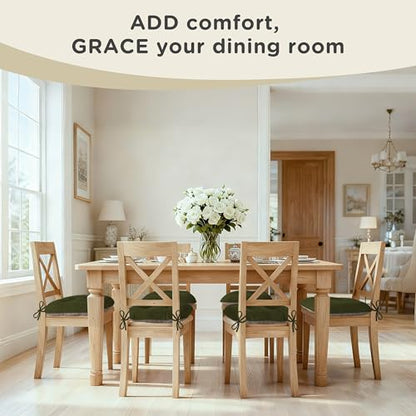 AddGrace Chair Cushions for Dining Chairs Set of 2 Non-Slip Kitchen Seat Cushions with Ties Tufted Thick Seat Pads for Indoor Kitchen Dining Furniture 17"x16"x3" Dark Green - color: Dark Green