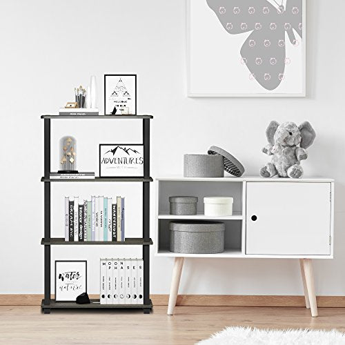 Furinno TURN-S-TUBE Storage Shelves, 4-Tier Book Shelf, Corner Shelf, Toolless Open Shelves, for Organization and Storage, Living Room, Garage, Home Office, French Oak - color: French Oak Grey/Black, size: 4-Tier Square Tube