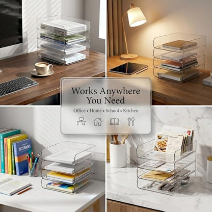 DCA 4 Tier Clear Desk Organizer, Stackable Paper Tray, Acrylic File Holder Paper Organizer for Office, Home, School, Letter & A4 Size - size: Deep 12.4in