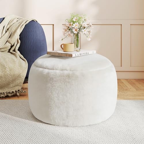 Gericco Round Stuffed Pouf Ottoman for Foot Rest, A Round Modern Foam Filled Poufs, Floor Chair for Living Room, Nursery, Dorm, A Soft Modern Foot Stool Perfect to Rest Your Feet (White, 20Inch) - color: White, size: 20.1"D x 20.1"W x 15"H