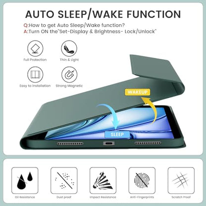 Case with Keyboard for iPad Air 11 Inch M4/M3/M2, Dark Green | for iPad Air 5th/4th Generation 10.9 Inch, Magnetic Detachable Bluetooth Keyboard Cover with Pencil Holder, Auto Sleep/Wake - color: Dark Green