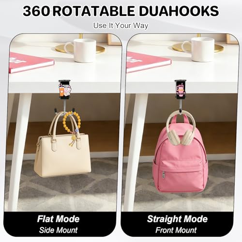 AULEEP 2 Pack Clamp-On Under Desk Bag Hook, Adjustable Purse Holder for Table with Cute DIY Stickers, 100 lbs Capacity Heavy-Duty Desk Organizer Hooks for Handbag, Backpack, Headphone, Black - color: Black