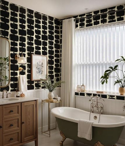 Safiyya 17.3"x393" Peel and Stick Wallpaper Black and Cream White Contact Paper Mid Century Modern Abstract Geometric Wall Paper Self Adhesive Removable Wallpaper for Bathroom and Bedroom Vinyl - color: Black and Cream White, size: 17.3" x 393"
