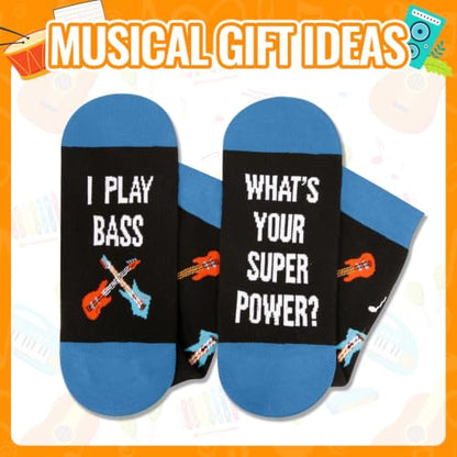 HAPPYPOP Music Gifts for Music Lovers - Guitar Saxophone Violin Socks for Musicians Players - color: Bass Super Power