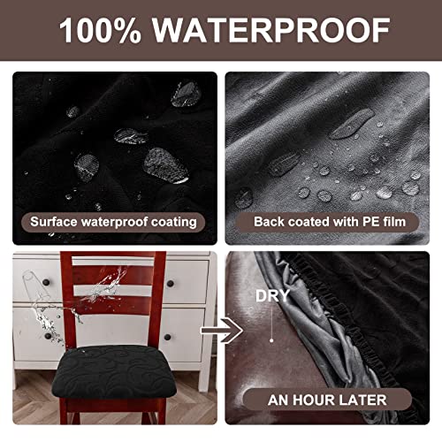 Genina Waterproof Chair Seat Covers Dining Room Chair Covers Stretch Seat Cover for Dinning Room Chair Protector Slipcovers for Kitchen, Hotel (2, Flower Pattern-Black) - color: Flower Pattern-black