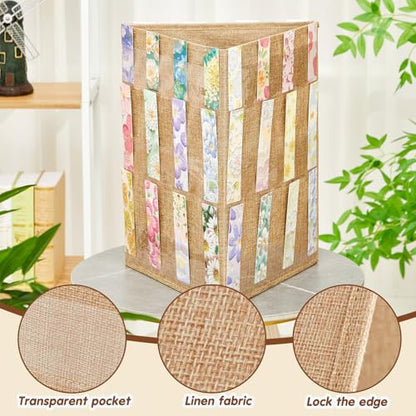 Faccito Bookmark Display Stand, Three-Sided Portable Holder with Multi-View Display, Linen Fabric Desktop Rack for Bookmarks, Valentine-Themed Designs, Craft Fairs, Handmade Vendors - color: Flaxen, style: 3 Sides