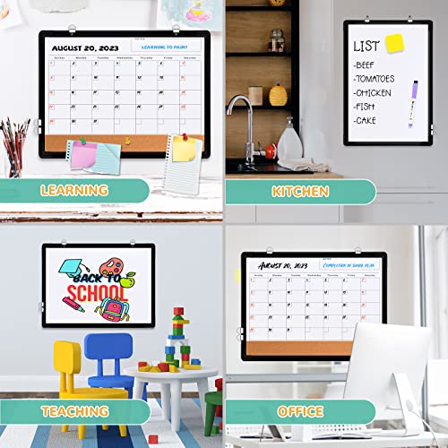 Monthly Calendar Whiteboard for Wall, 17x13 Inches Dry Erase Board with Cork Board Combo, Small Magnetic White Board, Double-Sided Hanging Portable Board for Office School Home Kitchen Planner, Black - style: Whiteboard 17x13 Black