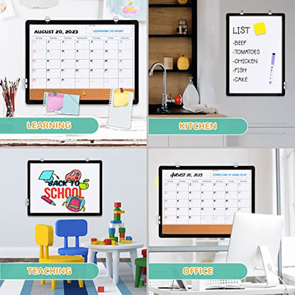 Monthly Calendar Whiteboard for Wall, 17x13 Inches Dry Erase Board with Cork Board Combo, Small Magnetic White Board, Double-Sided Hanging Portable Board for Office School Home Kitchen Planner, Black - style: Whiteboard 17x13 Black