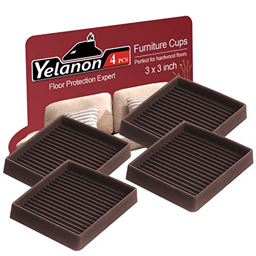 Yelanon Furniture Coasters,4 Pcs 3” Furniture Caster Cups - Non Slip Pads Hardwood Floors - Non Skid Furniture Grippers, Rubber Furniture Feet, Anti Slide Floor Protector for Bed Couch Stoppers - size: 4pcs 3" Square