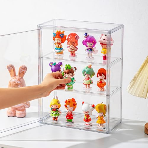 Clear Display Case for Figures with Magnetic Door, Acrylic Display Cases for Collectibles, 3Tiers Acrylic Storage Organizers Box, Desktop or Wall-Mounted Showcase for Collectibles Action Figure (1)