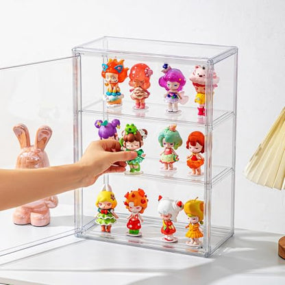Clear Display Case for Figures with Magnetic Door, Acrylic Display Cases for Collectibles, 3Tiers Acrylic Storage Organizers Box, Desktop or Wall-Mounted Showcase for Collectibles Action Figure (1)