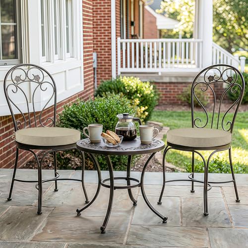 Outdoor Round Chair Cushions 15 Inch, Fade-Resistant & Water-Resistant, Bistro Chair Seat Pads for Porch Garden Balcony Patio Furniture Stools, Non-Slip Bottom, Set of 4, Natural - color: Natural, size: Dia. 15" 4 Pack