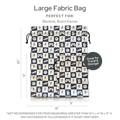 Gather & Knot Drawstring Gift Bags | 20" Large 12" Small | Premium Canvas | Reusable Fabric Wrap for Boy Birthday | Happy Smiley Face | Skateboard - color: Skateboard