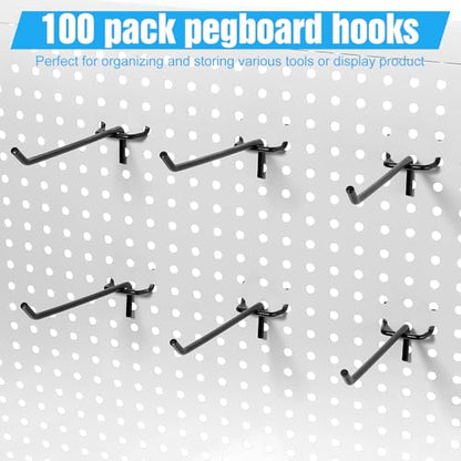 100 PCS 6 inch Pegs for Pegboard, Black Peg Board Pegs for 1/8“ and 1/4" Peg Board, Metal Pegboard Hooks for Hanging Organizing Various Tools for Garage, Craft Room, Kitchen, Store