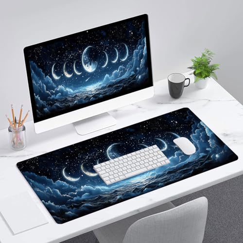 Moon Desk Mat Gaming Mouse Pad 31.5 x 11.8 Inch Moon Phases Clouds Stars Fantasy Night XL Mouse Pad Large Mousepad Extended Laptop Keyboard Mat Gaming Desk Pad Mouse Mat - color: Moon, size: 11.8W x 31.5L inches