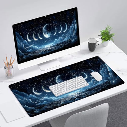 Moon Desk Mat Gaming Mouse Pad 31.5 x 11.8 Inch Moon Phases Clouds Stars Fantasy Night XL Mouse Pad Large Mousepad Extended Laptop Keyboard Mat Gaming Desk Pad Mouse Mat - color: Moon, size: 11.8W x 31.5L inches