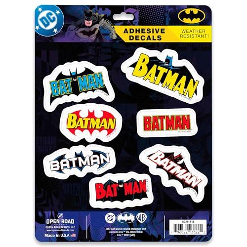 DC Comics Batman Logos Adhesive Vinyl Decals - Vintage Set of Batman Stickers for Water Bottle or Laptop, 1 Pack (7 Count) - color: Yellow
