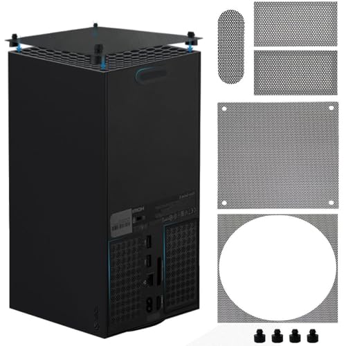 Dust Filter Compatible with Xbox Series X, Accessory Set with 4 Silicone Plugs & 4 PVC Meshes - High-Density Breathable Metal Mesh Top Protection (Black)
