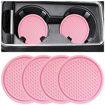 ZSDY Car Cup Coaster, 4PCS Universal Auto Non-Slip Cup Holder Embedded in Ornaments Silicone Coaster, Car Interior Accessories Sets, Pink - color: Pink