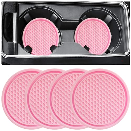 ZSDY Car Cup Coaster, 4PCS Universal Auto Non-Slip Cup Holder Embedded in Ornaments Silicone Coaster, Car Interior Accessories Sets, Pink - color: Pink
