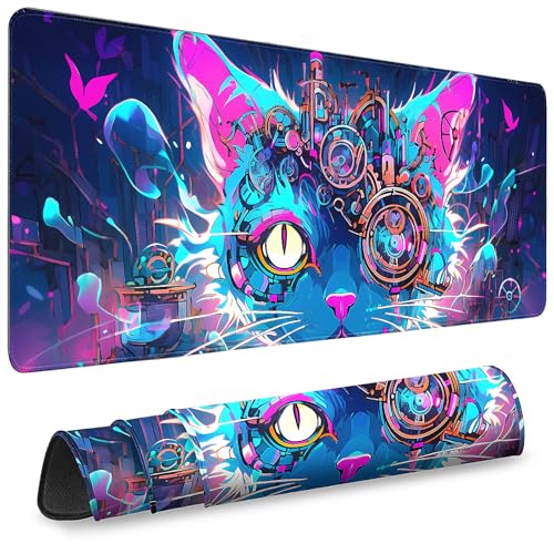 Gaming Desk Mat with Silky Smooth Surface & Exquisite Patterns,31.5x11.8 Inches Large-Sized Mouse Pad, Perfect for Extended Gaming,Work,and Home Office Decor (Cool Cat Head 2) - color: Cool Cat Head 2