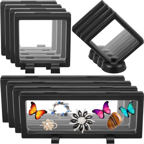 Harloon 12 Pcs 3D Floating Display Case Floating Frame Display Holder Stand Challenge Coin Jewelry Frame Box for AA Medallions Fossil Rock Gemstones Specimen(Black,Multiple Sizes,Multiple Base) - color: Black, size: Multiple Sizes, style: Square Base/Rect