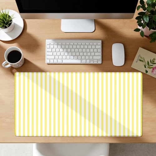 Yellow Striped Desk Mat Cute Pastel XXL Large Gaming Mouse Pad Desk Pad Kawaii Aesthetic Home Office Decor Cozy Keyboard Laptop Computer Mat - color: A2- Yellow