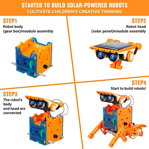 STEM 13-in-1 Education Solar Robot Toys for Age 8-12, DIY Building Science Experiment Robots Kit Birthday Gifts for 8 9 10 11 12 Years Old Boys Girls Kids Teens, Solar Powered by The Sun - color: Orange