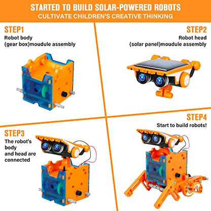 STEM 13-in-1 Education Solar Robot Toys for Age 8-12, DIY Building Science Experiment Robots Kit Birthday Gifts for 8 9 10 11 12 Years Old Boys Girls Kids Teens, Solar Powered by The Sun - color: Orange