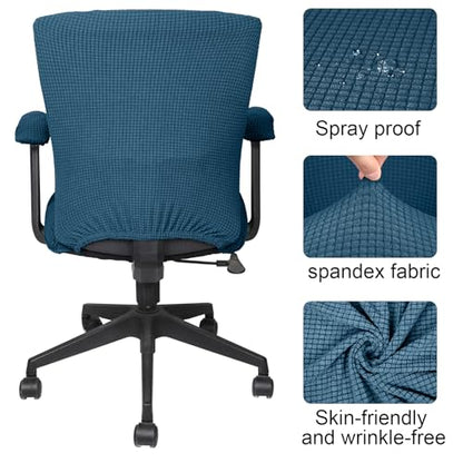 Tallew 4 Pcs Office Chair Covers Set Computer Universal Protective Stretchable Chair Seat Covers Desk Armrest Slipcovers Pads Office Cushion Backrest for Rotating (XL,Emerald) - color: Emerald
