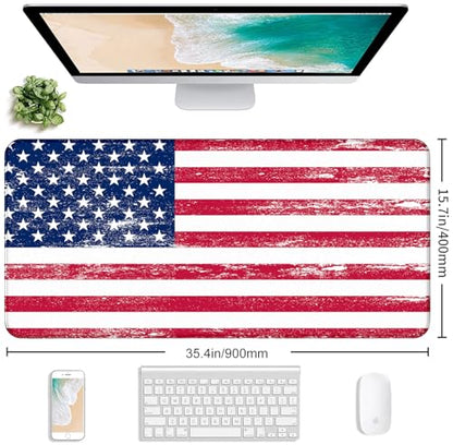 American Flag XXL Large Mouse Pad, Gaming and Home Stitching Side Table Mat | Large Extended Mouse Pad; Full Desk Coverage; Waterproof Coating; Stable Anti-Slide Base For Gaming, Office, Study Daily Use - color: American Flag