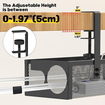 Under Desk Cable Management Tray No Drill 15.1’’, Metal Mesh Cable Management Box with Hybrid Side Slots Cable Raceway,Adjustable Cable Tray with Wire Management for Office Home,1 Pack (Black)