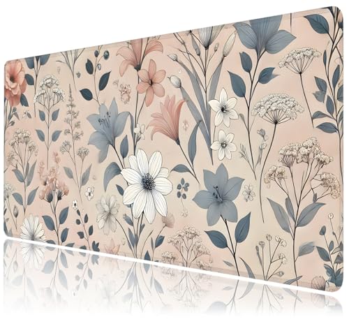 Desk Mat, Aesthetic Dark Plants Floral XXL 35.4"x15.7"Large Gaming Mouse Pad, 3mm Thick Gaming Keyboard Pad,Desk Pad Non-Slip Rubber Base with Stitched Edges for Office Game Home Decor - color: Dark Flowers