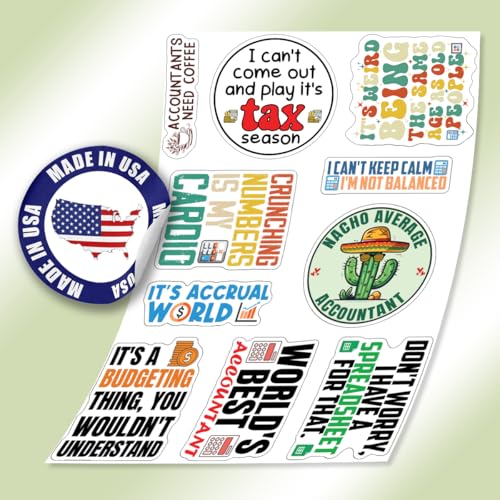 10pcs Accountant Stickers Sheet Funny CPA Gift Tax Season Accounting Spreadsheet Vinyl Decal Multiple Design, Waterproof, UV-Resistant, for Water Bottle, Scrapbook, Laptop, Car (Design 1) - color: Design 1