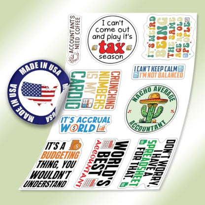 10pcs Accountant Stickers Sheet Funny CPA Gift Tax Season Accounting Spreadsheet Vinyl Decal Multiple Design, Waterproof, UV-Resistant, for Water Bottle, Scrapbook, Laptop, Car (Design 1) - color: Design 1