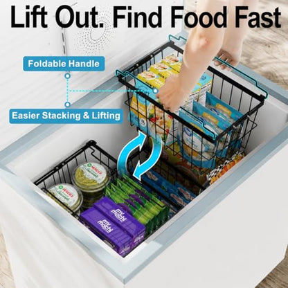 iSPECLE Freezer Organizer Bins - 3 Pack Adjustable Width for 5 to 7 Cu.Ft Chest Freezers, Stackable Freezer Wire Storage Baskets for Deep Freezer Organization, Assembly Required, Black - style: 3-Pack Black