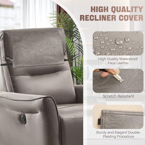 Recliner Headrest Protector,Non Slip Waterproof Headrest Cover,Leather Recliner Headrest Cover for Sofa,Furniture,Living Room,Office Chair 17x27 in(Taupe) - color: Taupe, size: Elastic