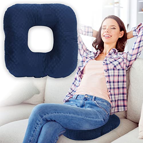 Stuffed Donut Pillow Seat Cushion | for Tailbone and Coccyx Pain, Hemorrhoids, Bed Sores, Pregnancy, Prostate, Surgery Recovery, Sitting Pressure Relief, for Home, Office and Car (Dark Blue) - color: Dark Blue